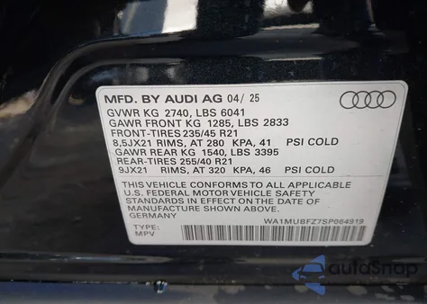 2025 Audi Q4 E-Tron Prestige 55 Quattro из США, поврежденный, VIN WA1MUBFZ7SP064919